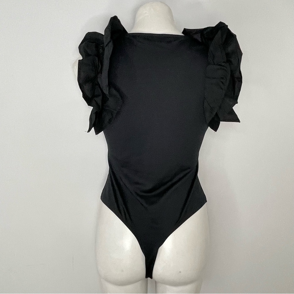 NY&C Black Ruffled Bodysuit Medium Tank Sleeveless NWT Retail $49.00 - Picture 4 of 8